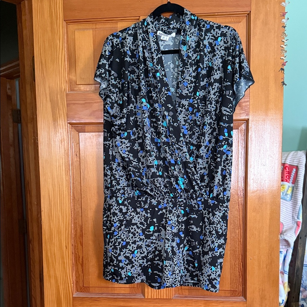 Kensie Black and Blue Patterned Dress